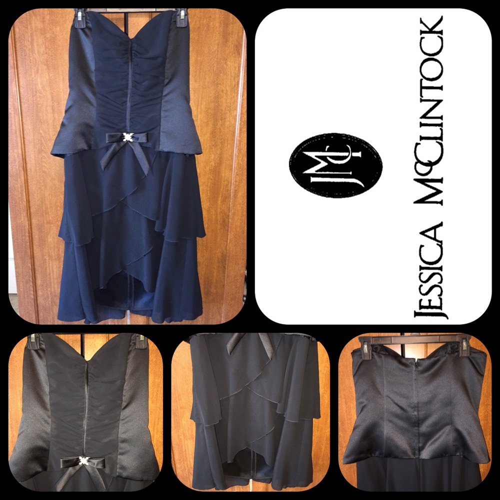 Jessica‎ McClintock Black Strapless Corset Cocktail Holiday Dress Sz 12